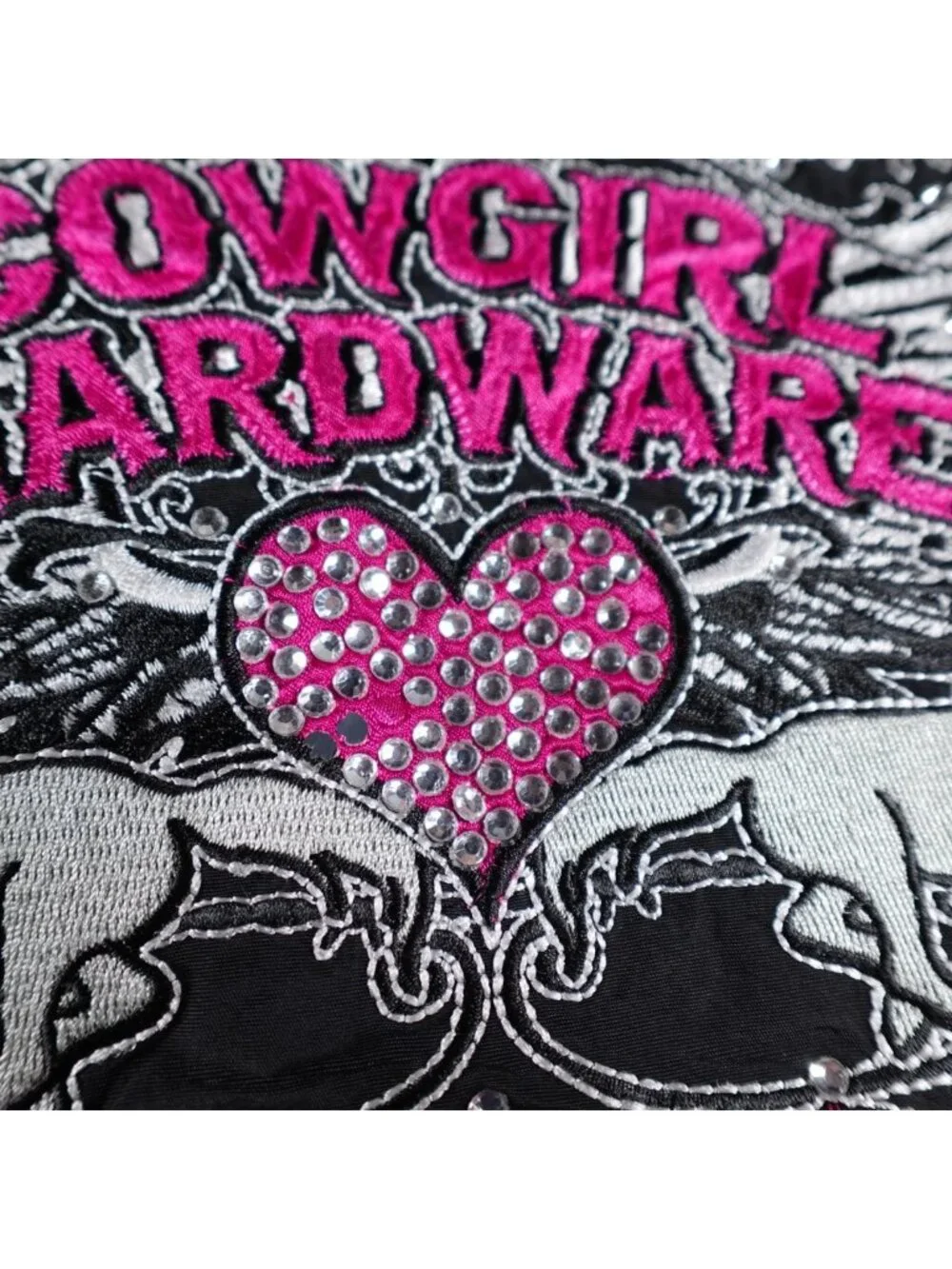 Cowgirl Hardware Puffer Vest Womens S Black Too Cute Embroidery Heart Rhinestone